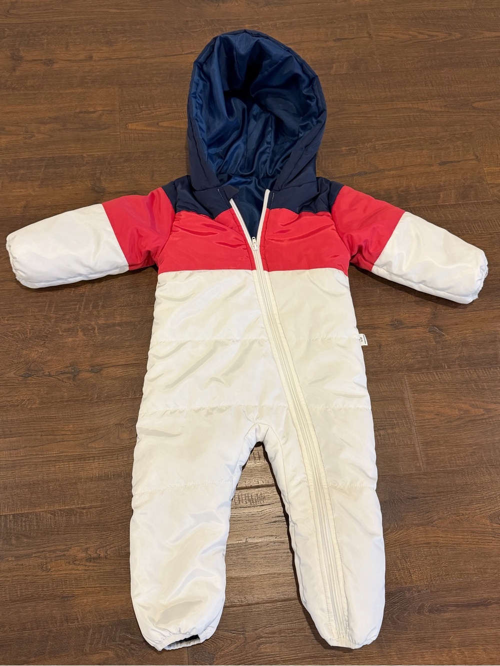 Toddler Colorblock Puffer One-Piece Snowsuit - Navy, Pink & White